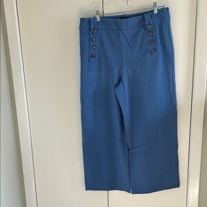 Talbots Blue Sailor Capri Cropped Pants Button Tab Waist High Rise Women’s 14